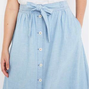 Tie Palisade Button-Front Midi Skirt in Chambray